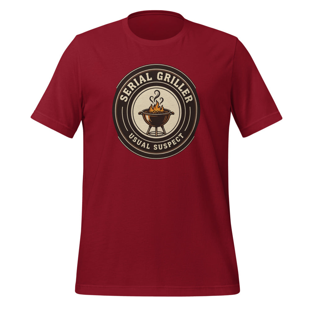 Serial Griller funny BBQ tee — Cardinal, front