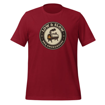 Low & Slow BBQ smoker tee — Cardinal, front