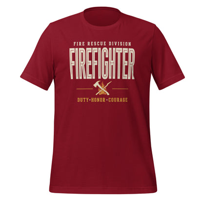 Firefighter collegiate wordmark retro fire-rescue tee — Cardinal, front