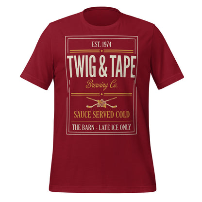 Twig and Tape Brewing Co. beer league hockey t-shirt — Cardinal, front