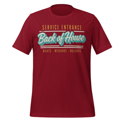 Line Cook Back of House retro diner service sign t-shirt — Cardinal, front