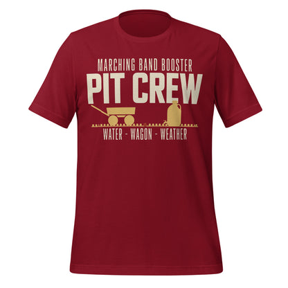 Pit Crew marching band booster t-shirt — Cardinal, front