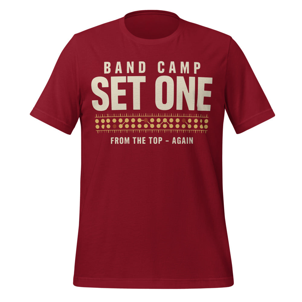 Set One marching band drill chart t-shirt — Cardinal, front