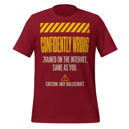 Confidently Wrong AI hazard-label unisex t-shirt — Cardinal, front