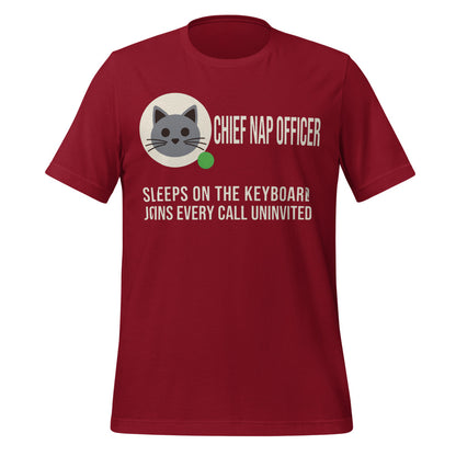 Chief Nap Officer cat profile card unisex t-shirt — Cardinal, front
