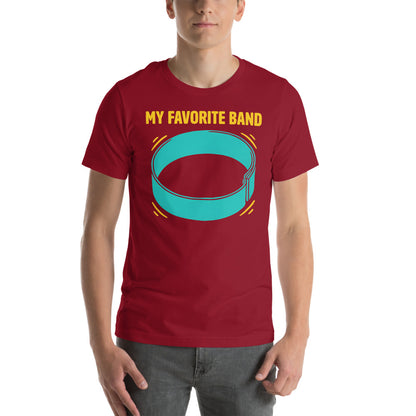 My Favorite Band funny physical therapy tee — Cardinal, on model