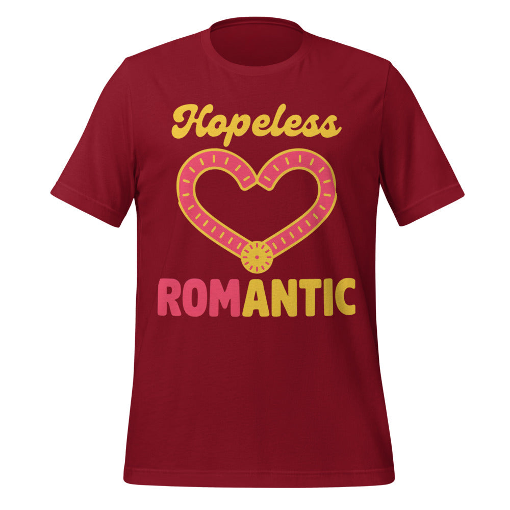 Hopeless ROMantic funny physical therapy tee — Cardinal, front