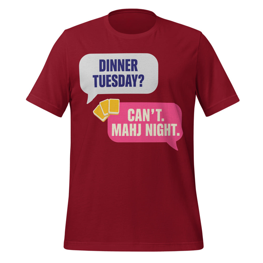 Mahj Night funny mahjong tee — Cardinal, front