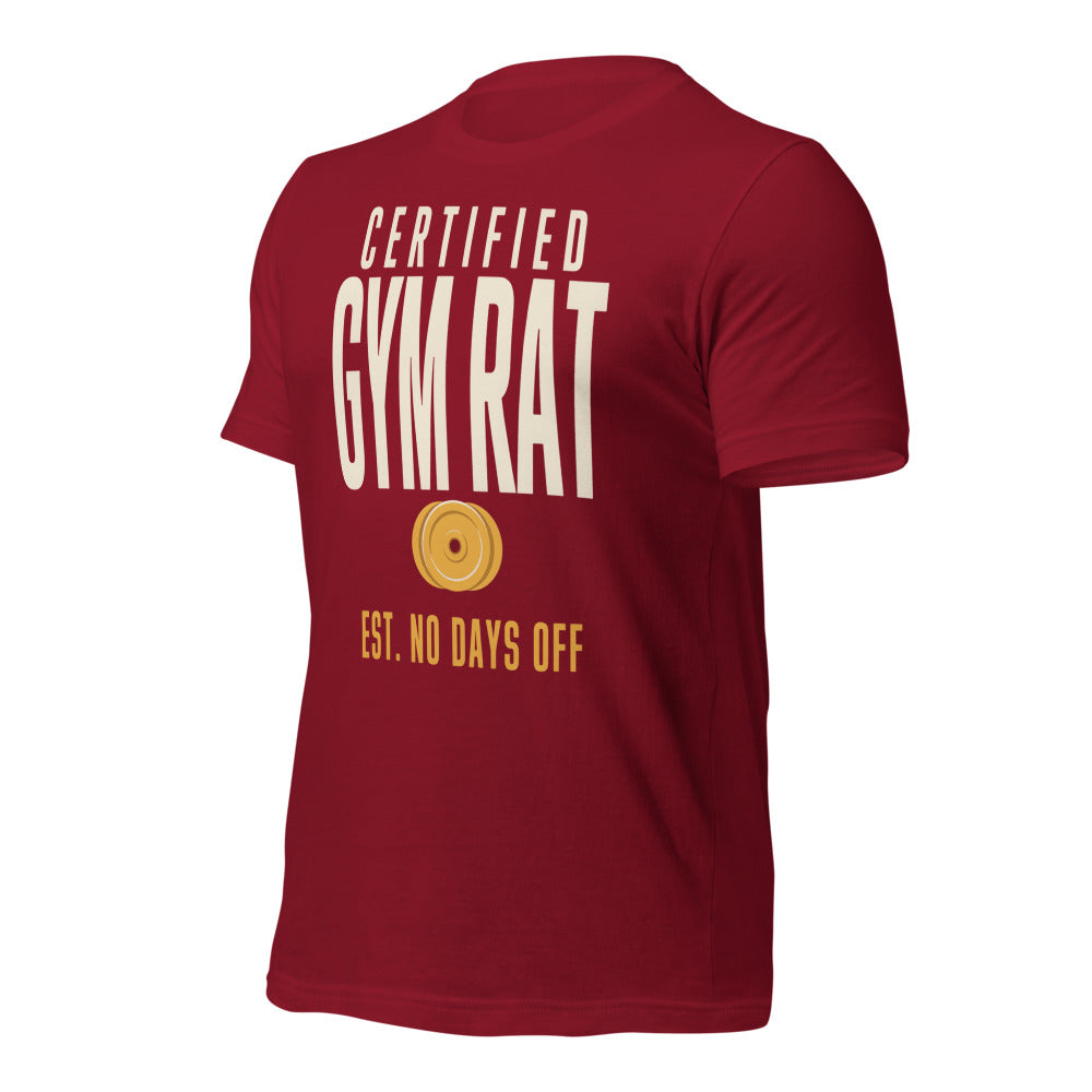 Certified Gym Rat vintage athletic tee — Cardinal, front-right