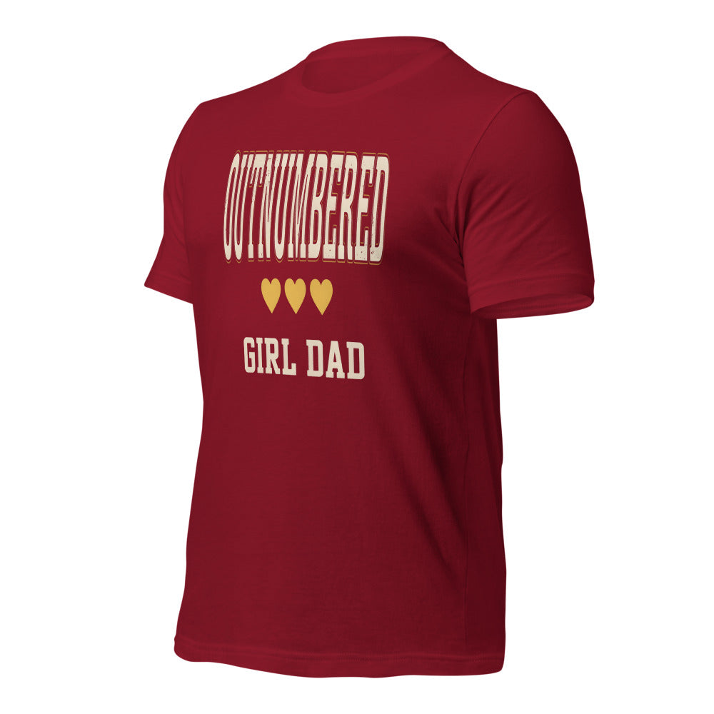 Girl Dad Outnumbered & Proud tee — Cardinal, front-right