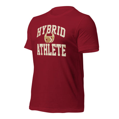 Hybrid Athlete vintage varsity tee — Cardinal, front-right
