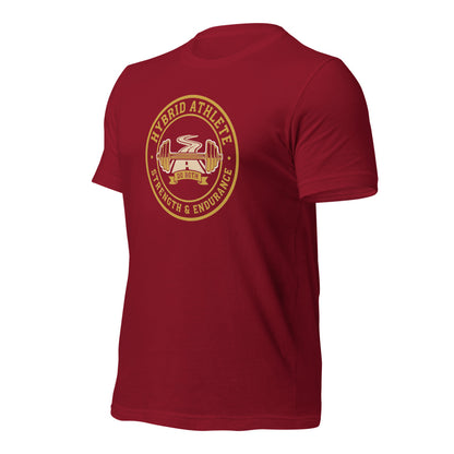 Hybrid Athlete vintage athletic-department crest tee — Cardinal, front-right