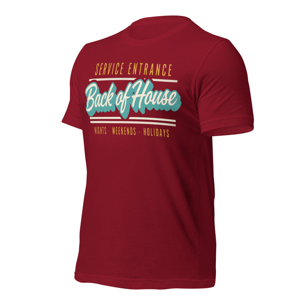 Line Cook Back of House retro diner service sign t-shirt — Cardinal, front-right