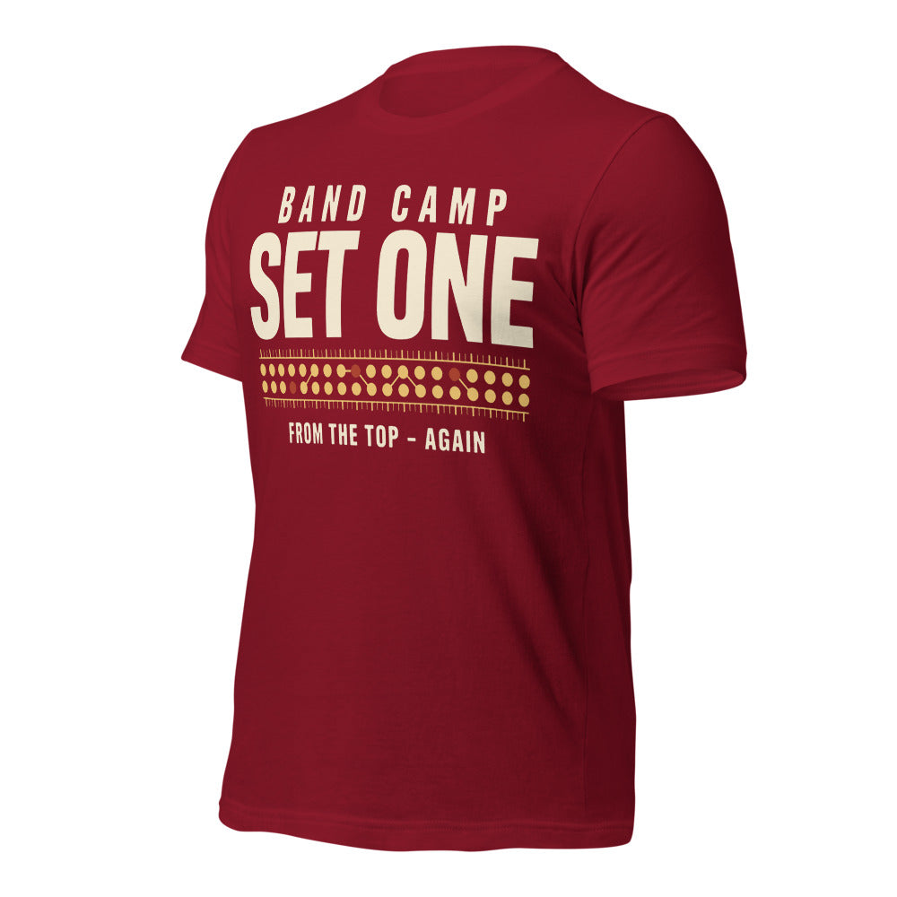 Set One marching band drill chart t-shirt — Cardinal, front-right