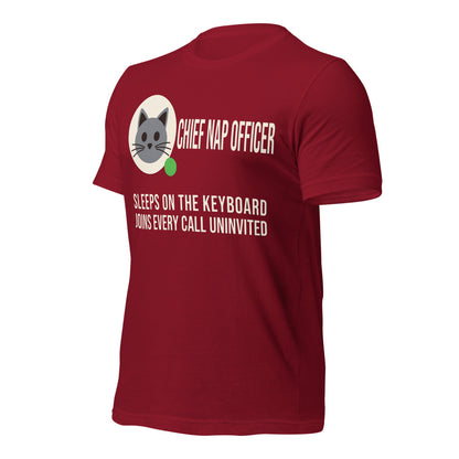Chief Nap Officer cat profile card unisex t-shirt — Cardinal, front-right