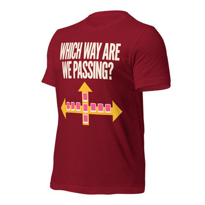 Which Way Are We Passing funny mahjong tee — Cardinal, front-right