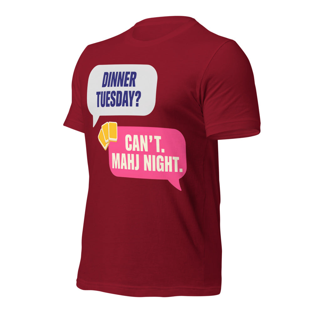 Mahj Night funny mahjong tee — Cardinal, front-right
