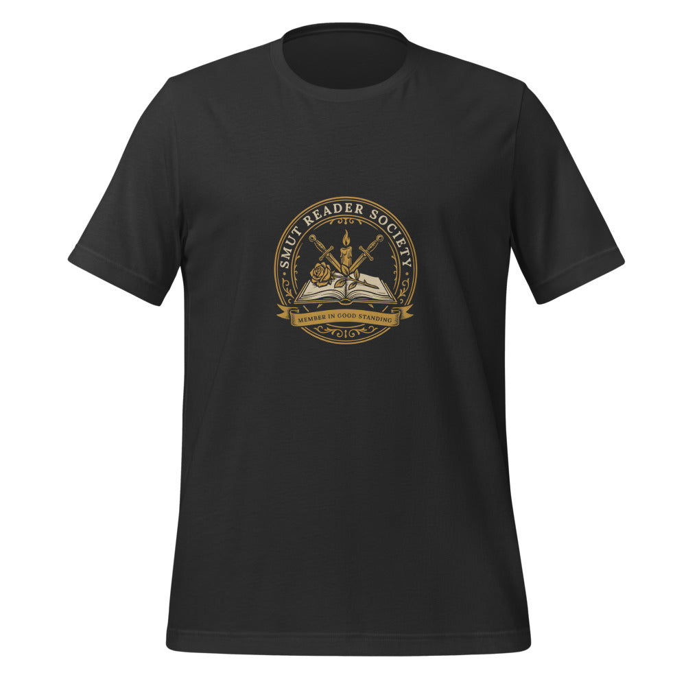 Smut Reader Society book lover dark academia tee — Dark Grey, front