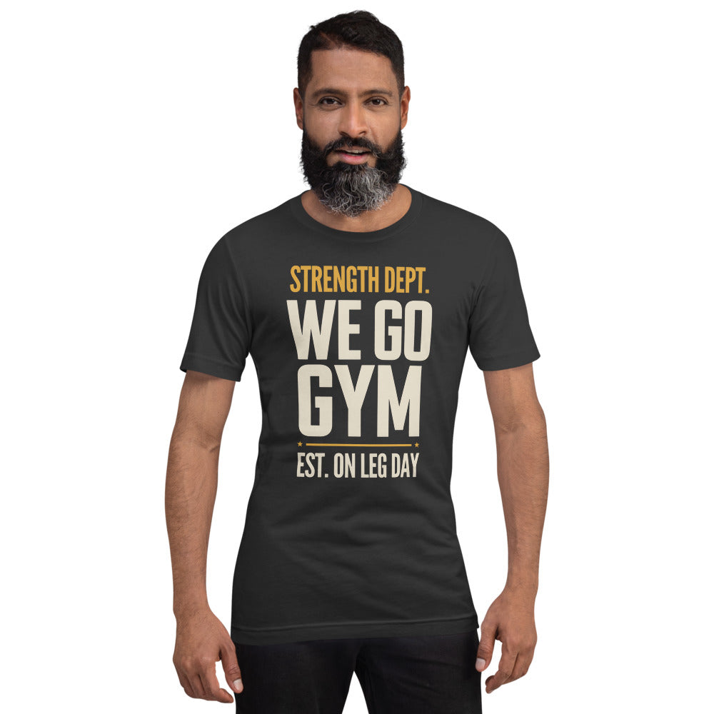 We Go Gym vintage athletic gym tee — Dark Grey, model