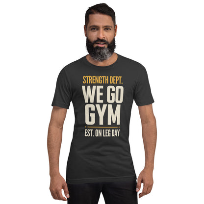 We Go Gym vintage athletic gym tee — Dark Grey, model