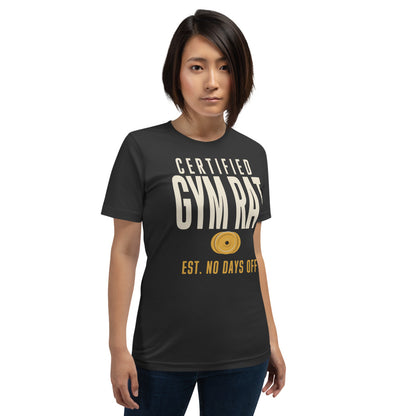 Certified Gym Rat vintage athletic tee — Dark Grey, on model
