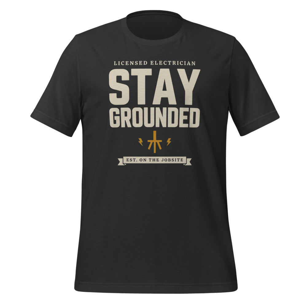Stay Grounded funny electrician tee — Dark Grey, front