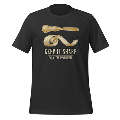 Keep It Sharp woodworking tee — Dark Grey, front
