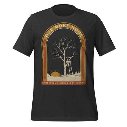 One More Hour funny deer hunting tee — Dark Grey, front
