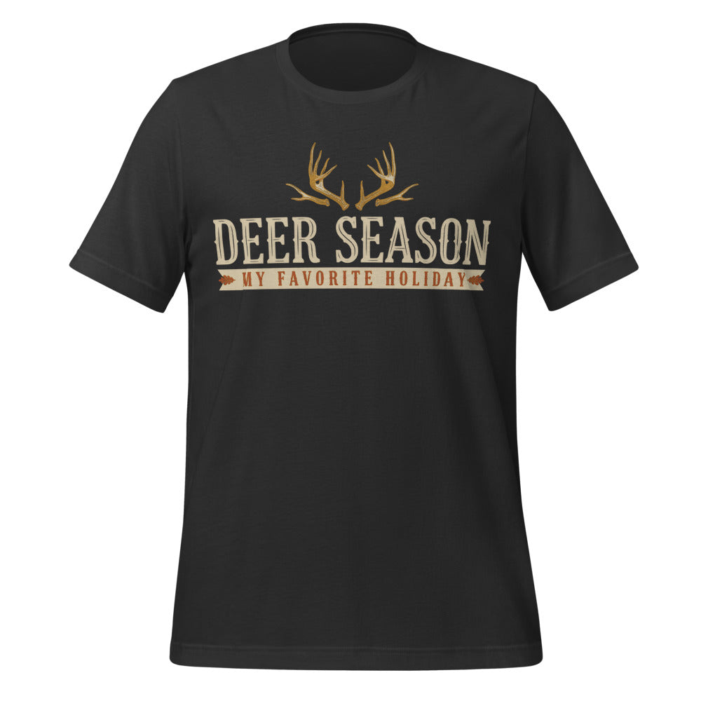 Deer Season My Favorite Holiday deer hunting tee — Dark Grey, front