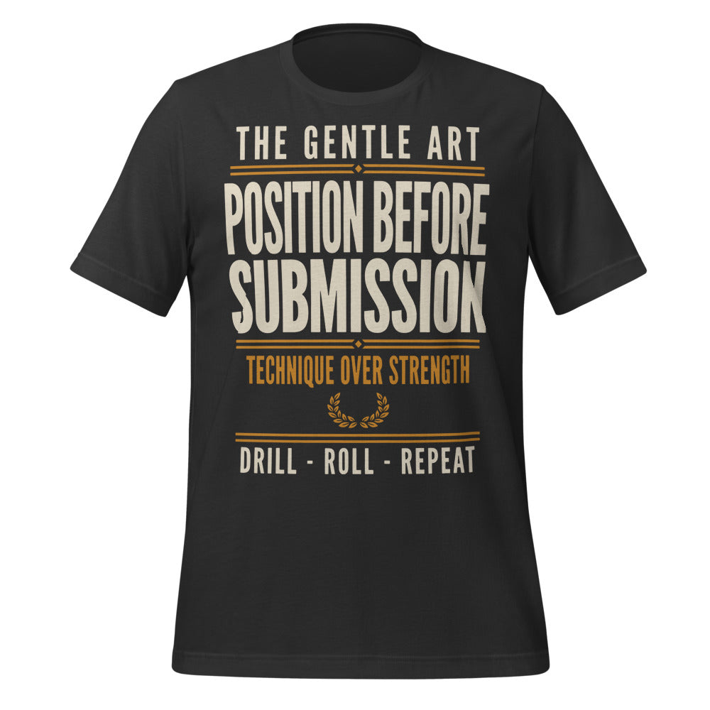 Position Before Submission Brazilian jiu jitsu t-shirt — Dark Grey, front