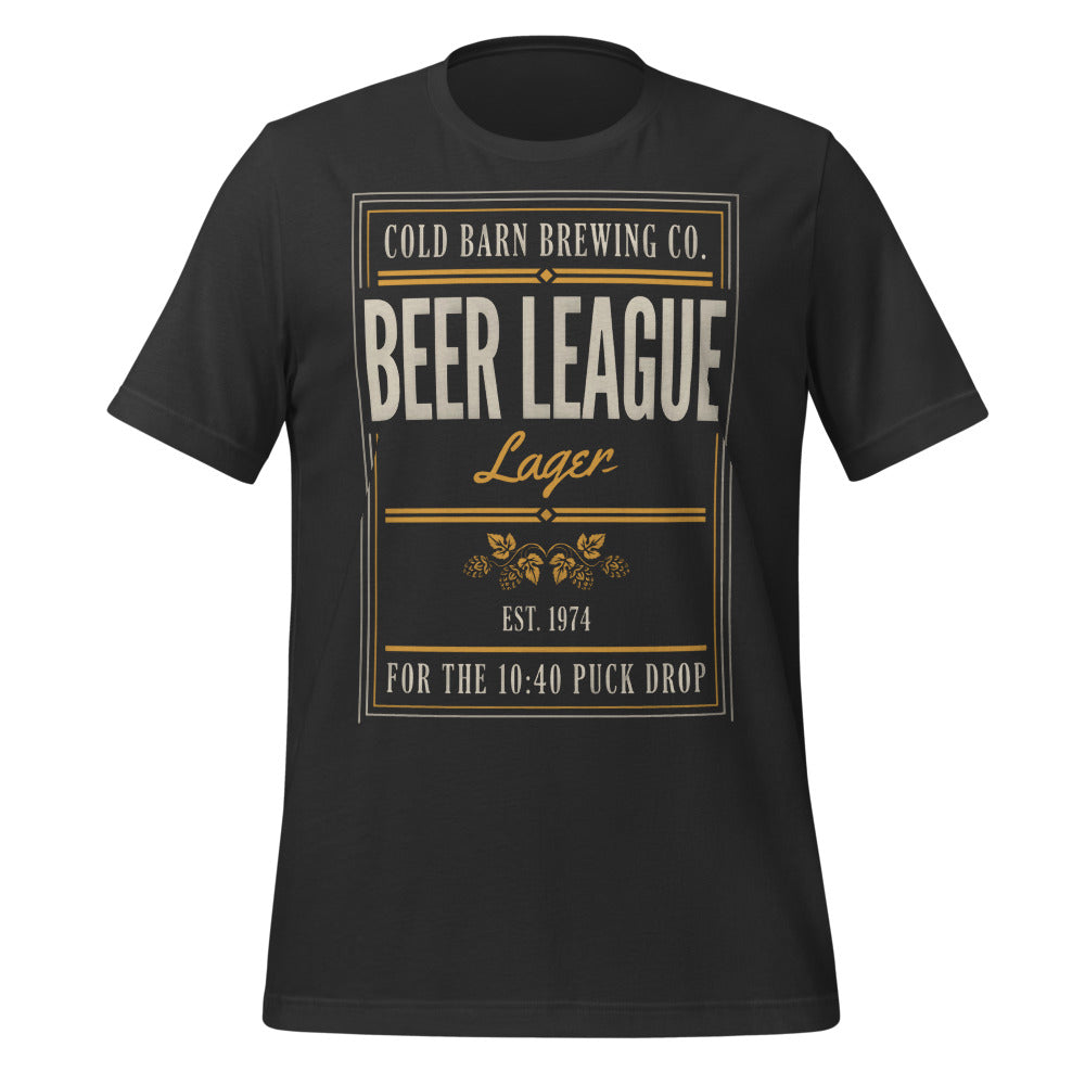 Beer League Cold Barn Brewing lager t-shirt — Dark Grey, front