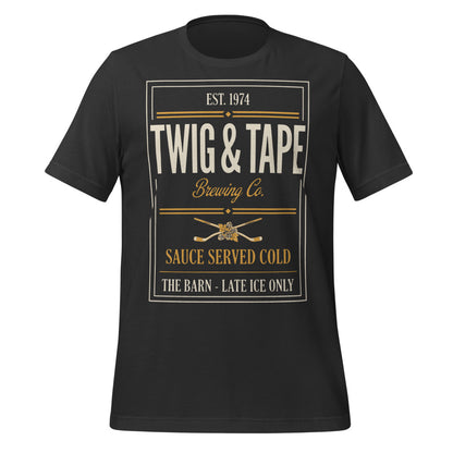 Twig and Tape Brewing Co. beer league hockey t-shirt — Dark Grey, front