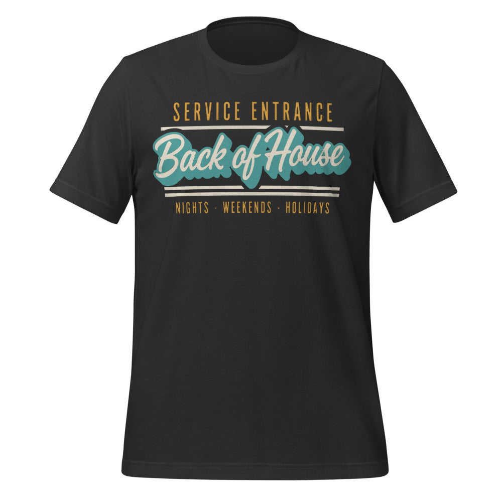 Line Cook Back of House retro diner service sign t-shirt — Dark Grey, front