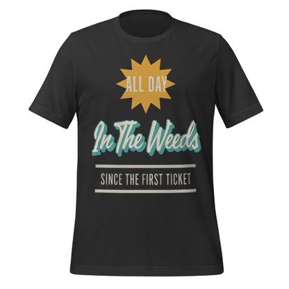 In The Weeds line cook retro diner service sign t-shirt — Dark Grey, front