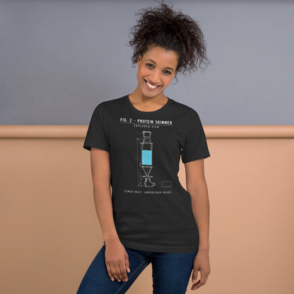 Protein Skimmer Exploded View reef tank saltwater aquarium t-shirt — Dark Grey, on model