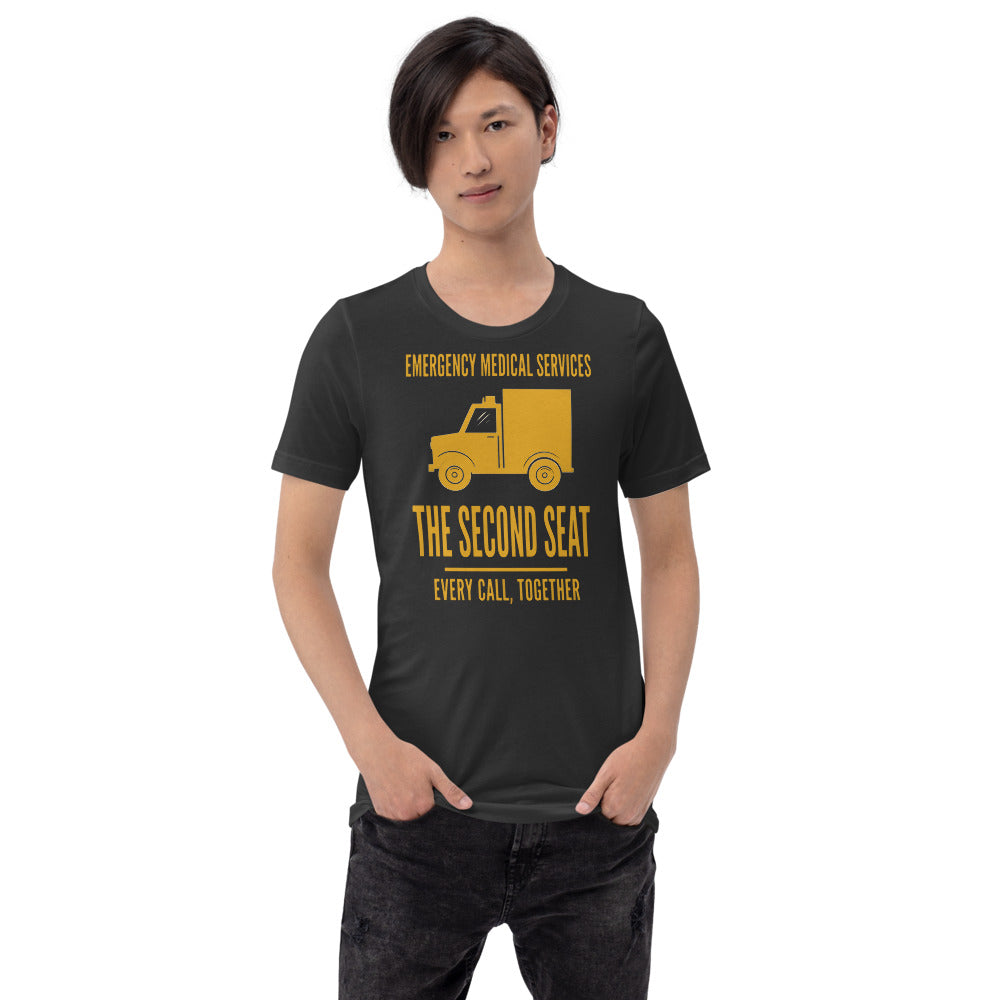 The Second Seat EMS paramedic tee — Dark Grey, on model