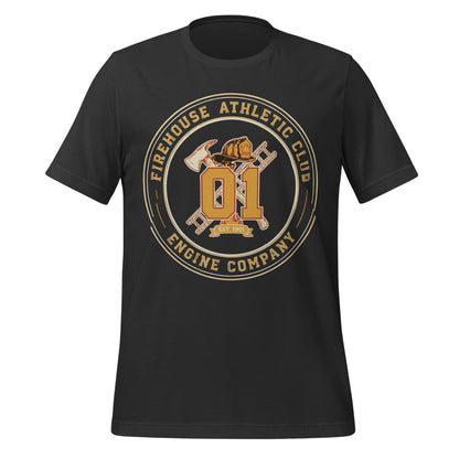 Firehouse Athletic Club retro firefighter emblem tee — Dark Grey, front