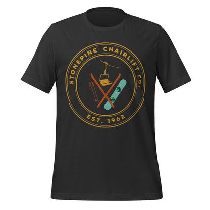 Stonepine Chairlift Co. retro vintage ski club badge t-shirt — Dark Grey, front