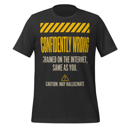 Confidently Wrong AI hazard-label unisex t-shirt — Dark Grey, front