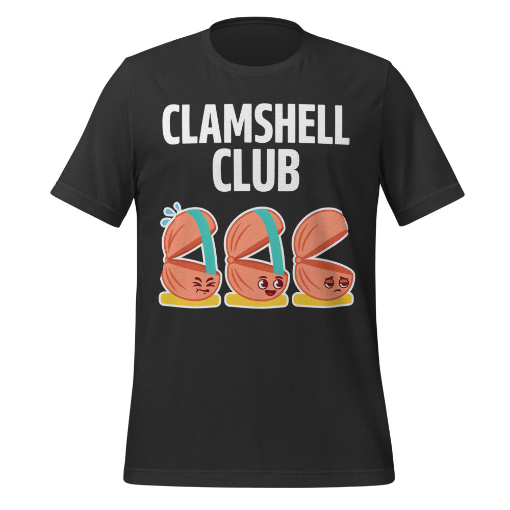 Clamshell Club funny physical therapy tee — Dark Grey, front