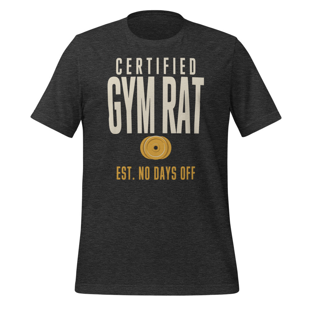 Certified Gym Rat vintage athletic tee — Dark Grey Heather, front