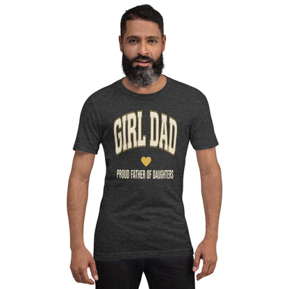 Girl Dad retro varsity tee — Dark Grey Heather, on model