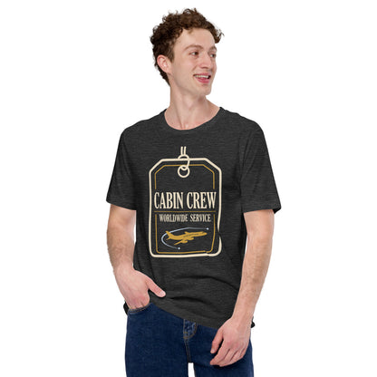 Worldwide Service cabin crew tee — Dark Grey Heather, on model