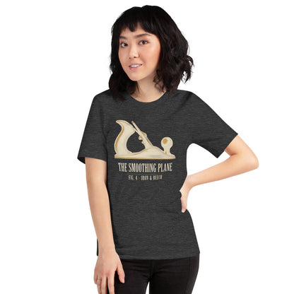 Fig. 4 The Smoothing Plane woodworking tee — Dark Grey Heather, on model