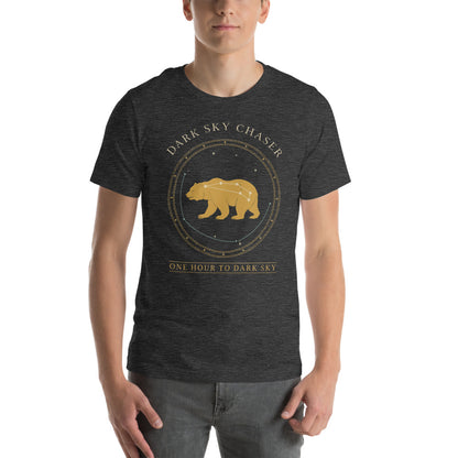 Dark Sky Chaser Ursa Major constellation astronomy tee — Dark Grey Heather, on model