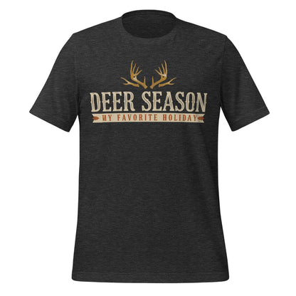 Deer Season My Favorite Holiday deer hunting tee — Dark Grey Heather, front