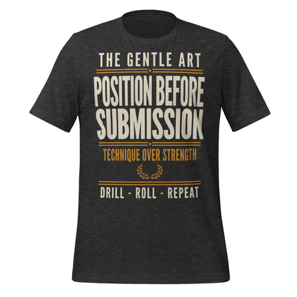 Position Before Submission Brazilian jiu jitsu t-shirt — Dark Grey Heather, front