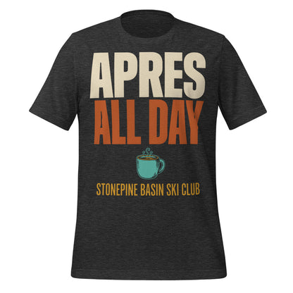 Après All Day Stonepine Basin Ski Club retro apres-ski t-shirt — Dark Grey Heather, front