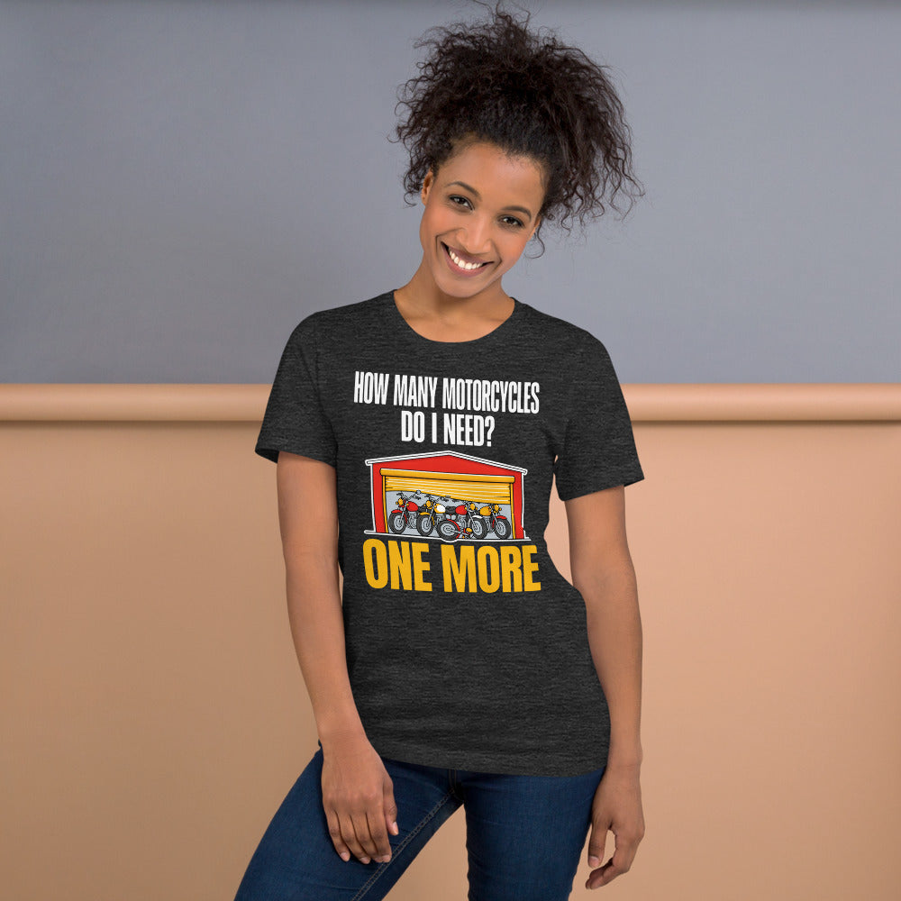 One More funny motorcycle tee — Dark Grey Heather, on model