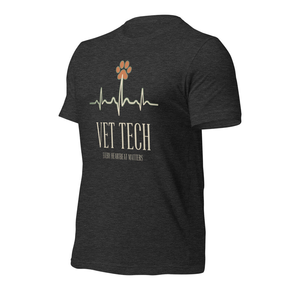 Every Heartbeat Matters minimalist vet tech tee — Dark Grey Heather, front-right